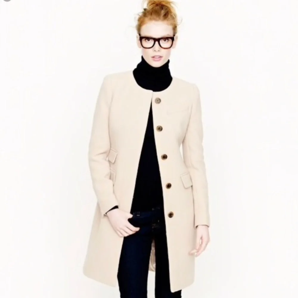 J. Crew Double Cloth Tan Symphony Coat Wool Blend Size 2 pea coat no collar - Picture 4 of 13